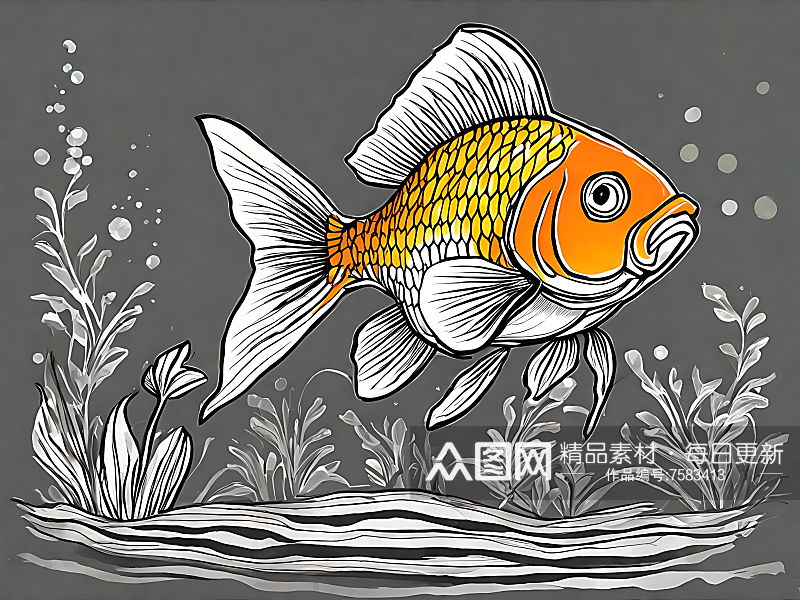金鱼手绘插画AI数字艺术素材