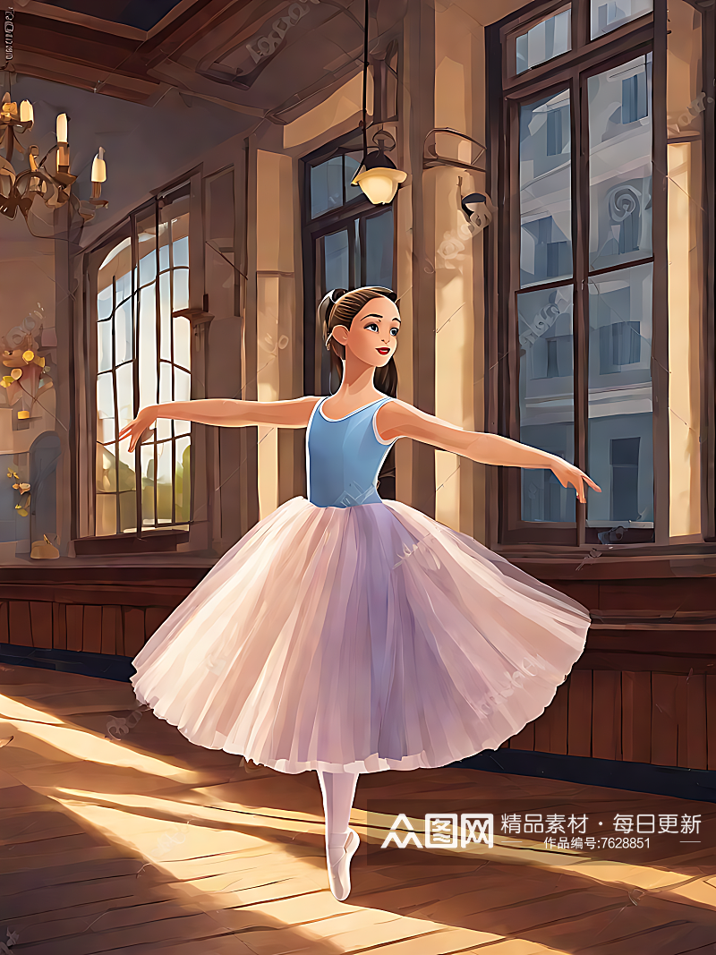 卡通风芭蕾舞女孩插画AI数字艺术素材