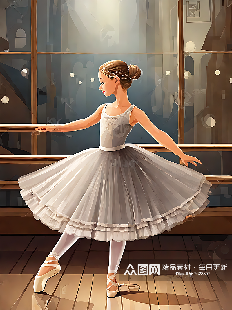AI数字艺术卡通风芭蕾舞女孩插画素材