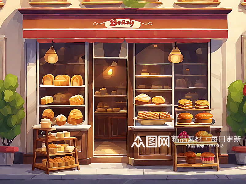 AI数字艺术面包蛋糕店铺卡通插画素材