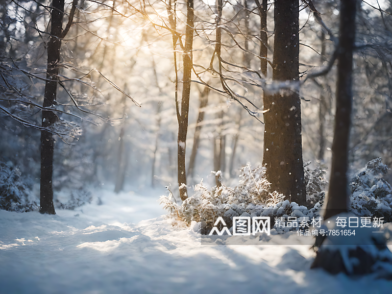 AI数字艺术摄影风下雪的树林素材