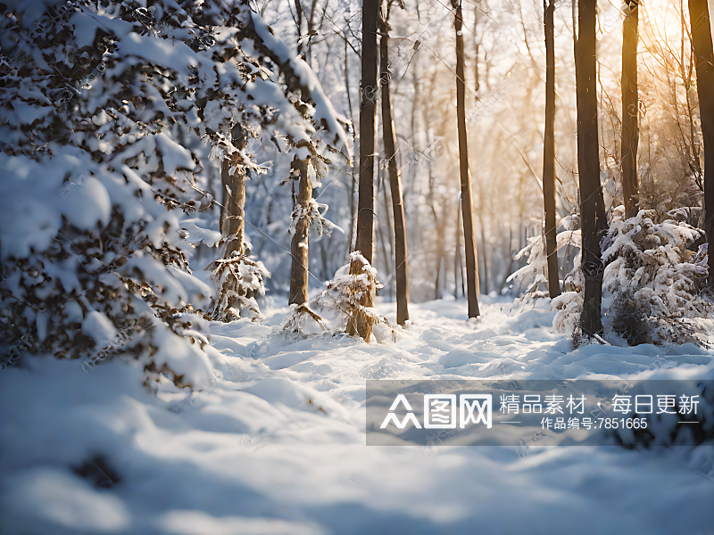 摄影风下雪的树林AI数字艺术素材