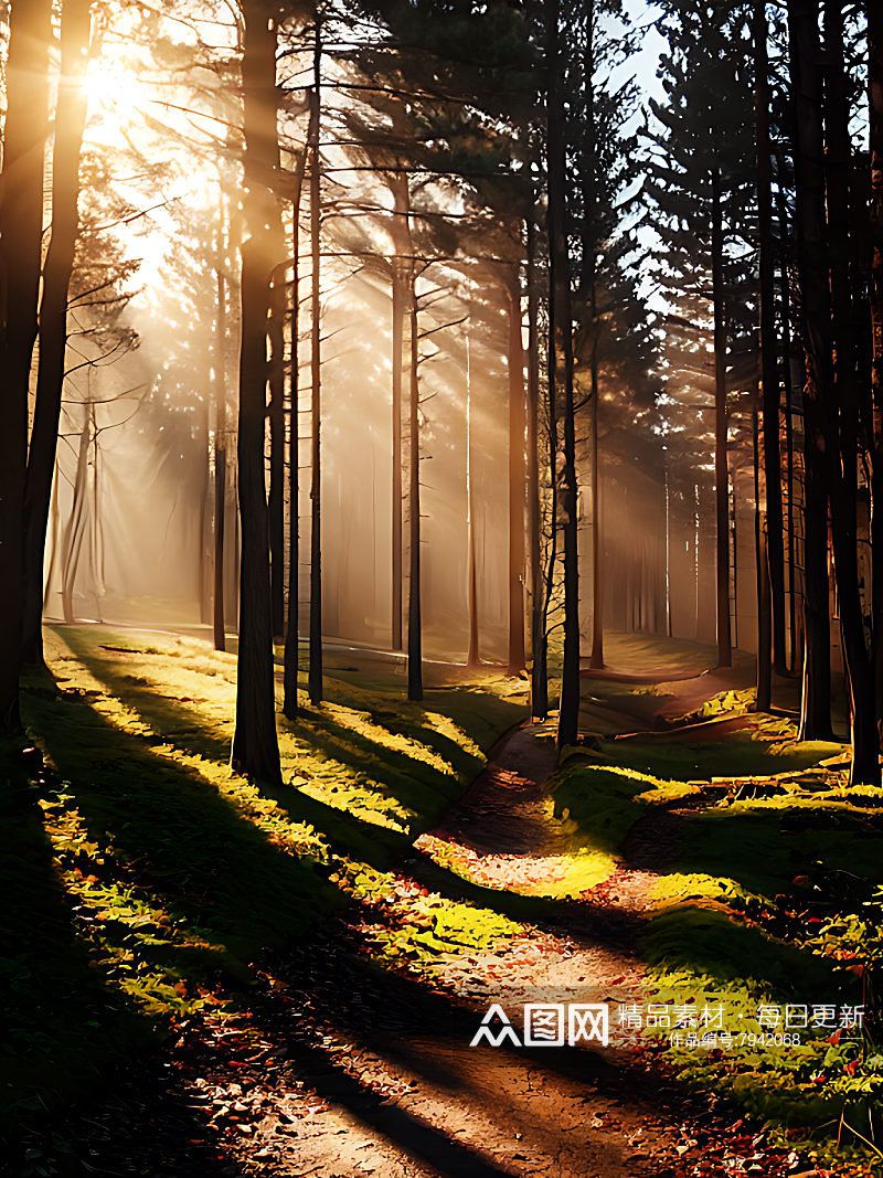 摄影风阳光洒进树林AI数字艺术素材