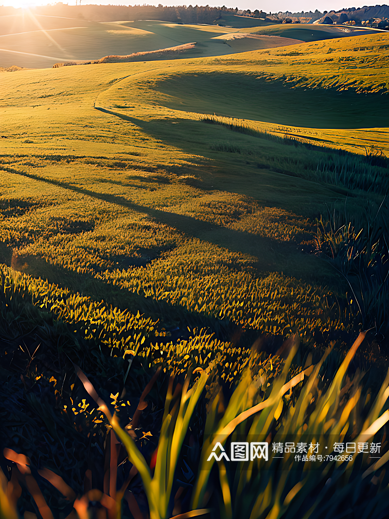 摄影风清晨阳光下的草地AI数字艺术素材