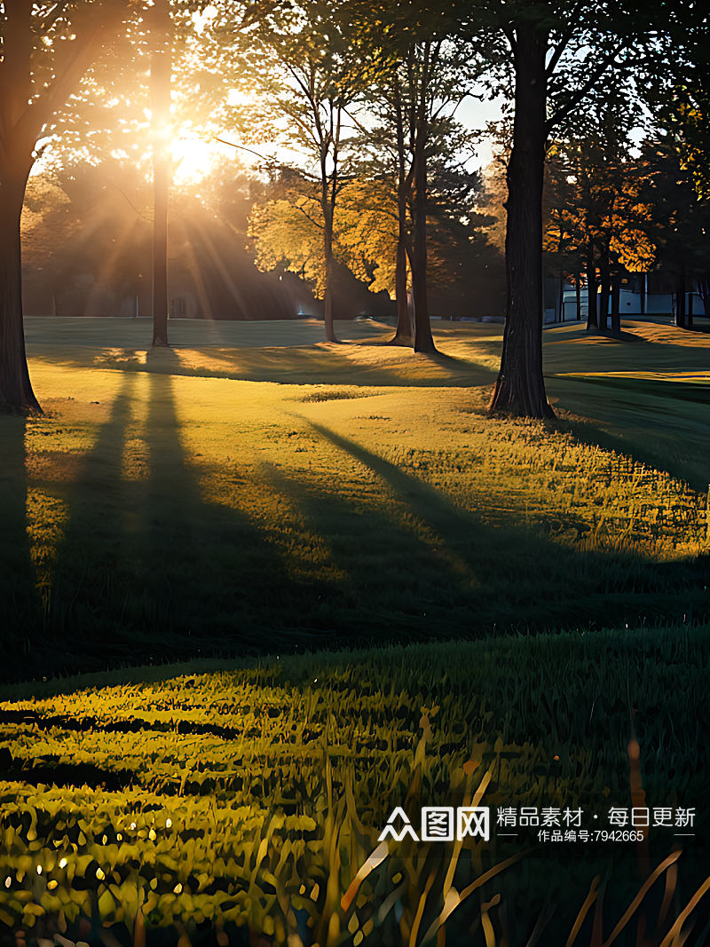 摄影风清晨阳光下的草地AI数字艺术素材