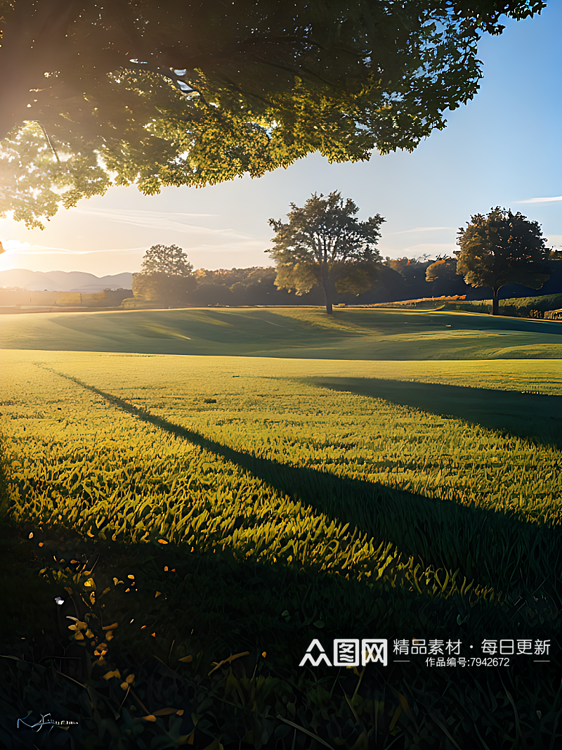 AI数字艺术摄影风清晨阳光下的草地素材