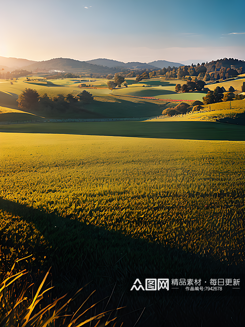 AI数字艺术摄影风清晨阳光下的草地素材
