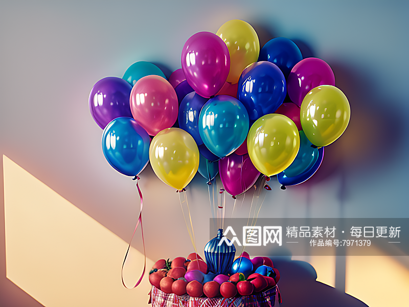 摄影风一束彩色气球AI数字艺术素材