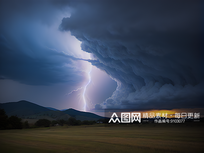 AI数字艺术天空电闪雷鸣写实摄影素材