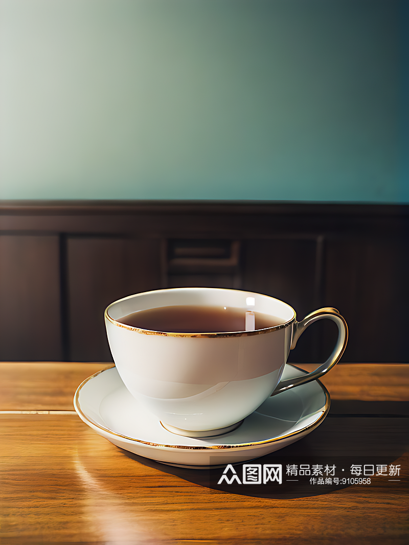 桌上的一杯茶写实摄影AI数字艺术素材