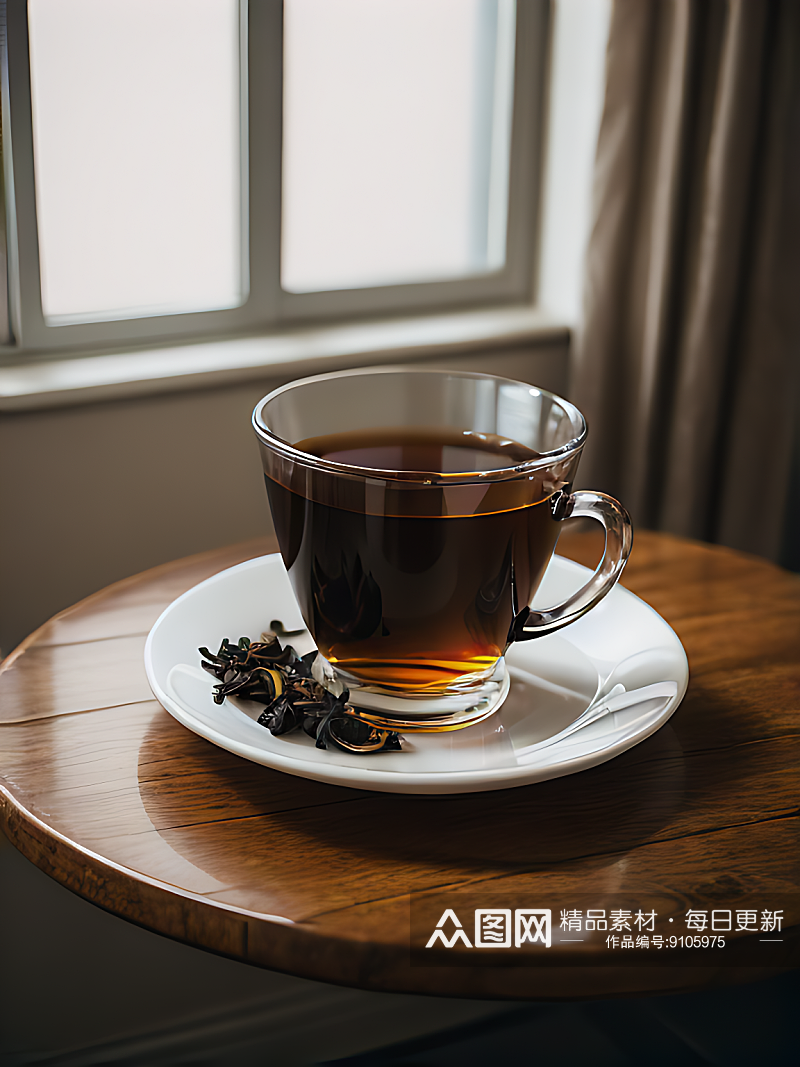 桌上的一杯茶写实摄影AI数字艺术素材