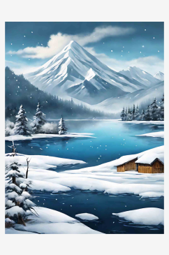 雪山景色插画AI数字艺术