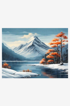 雪山景色插画AI数字艺术