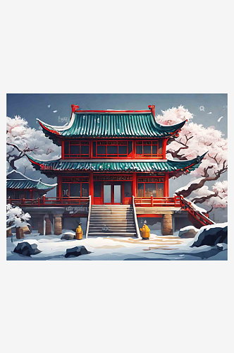 冬天城墙雪景插画AI数字艺术