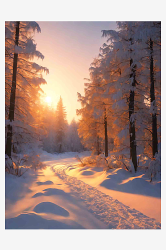写实冬天雪景AI数字艺术