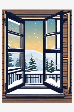 冬季阳台窗外雪景插画