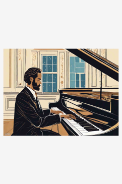 创意弹钢琴的男人插画