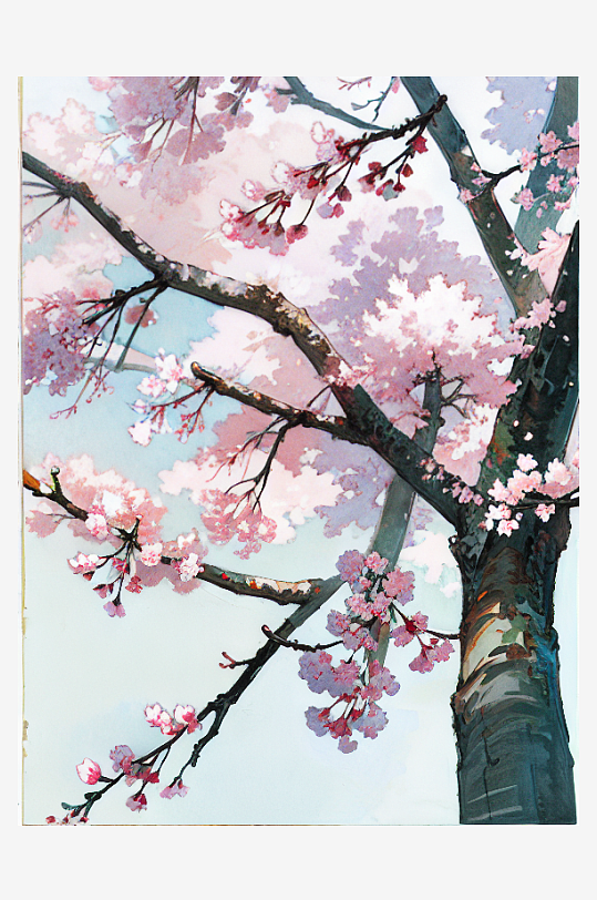 创意盛开的樱花树插画
