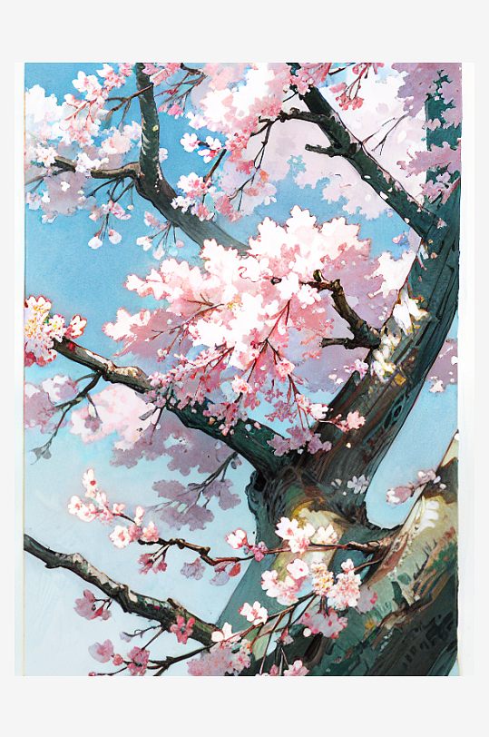 创意盛开的樱花树插画
