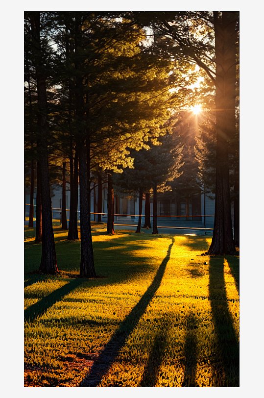 黄昏晚霞树丛自然风景图片