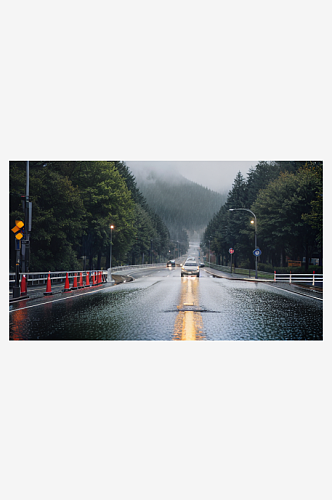 精致美丽下雨道路自然风景图片
