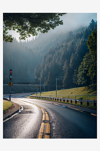 精致美丽下雨道路自然风景图片