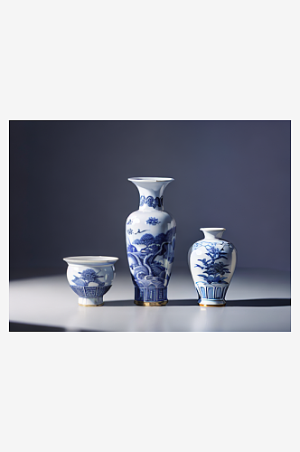 古典雅致中国风青花瓷花瓶AI数字艺术