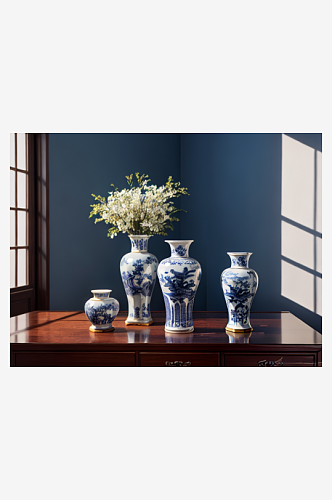 古典雅致中国风青花瓷花瓶AI数字艺术