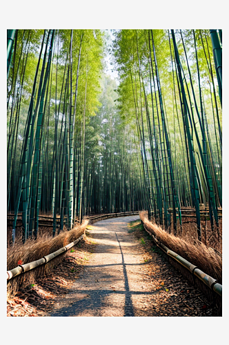 翠绿色的竹林自然风景AI数字艺术
