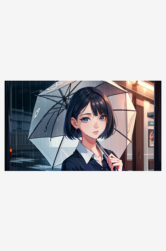 撑伞的女孩AI数字艺术