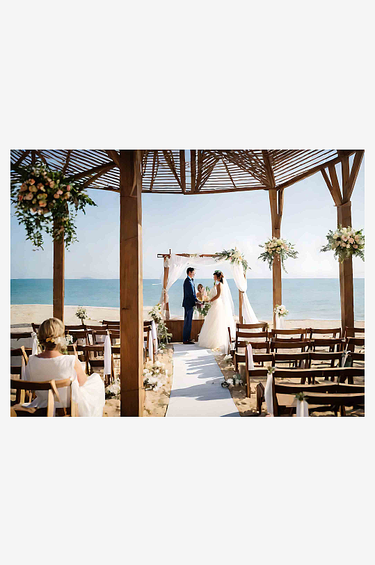 海边露天婚礼小教堂AI数字艺术