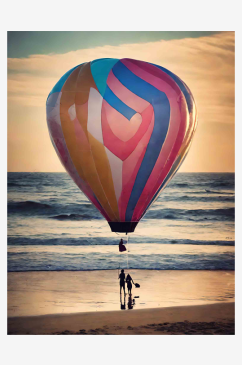 海边沙滩情侣气球AI数字艺术
