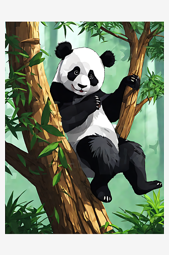 动漫风树上的熊猫AI数字艺术
