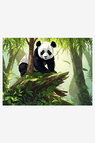 动漫风格树上的熊猫AI数字艺术