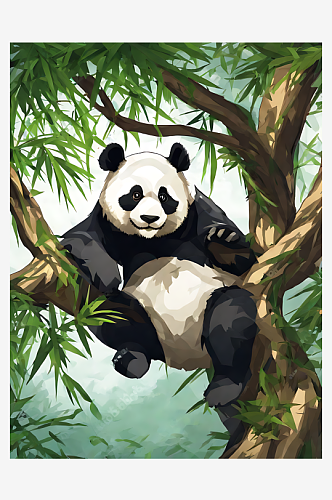 动漫风格树上的熊猫AI数字艺术