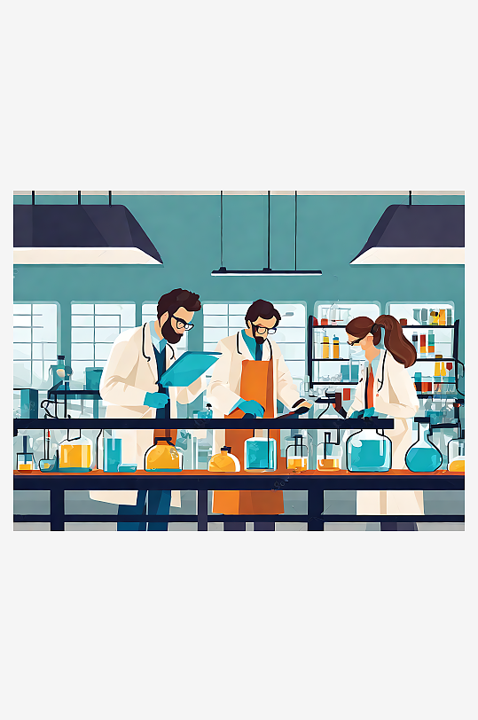 扁平风工作的科学家AI数字艺术
