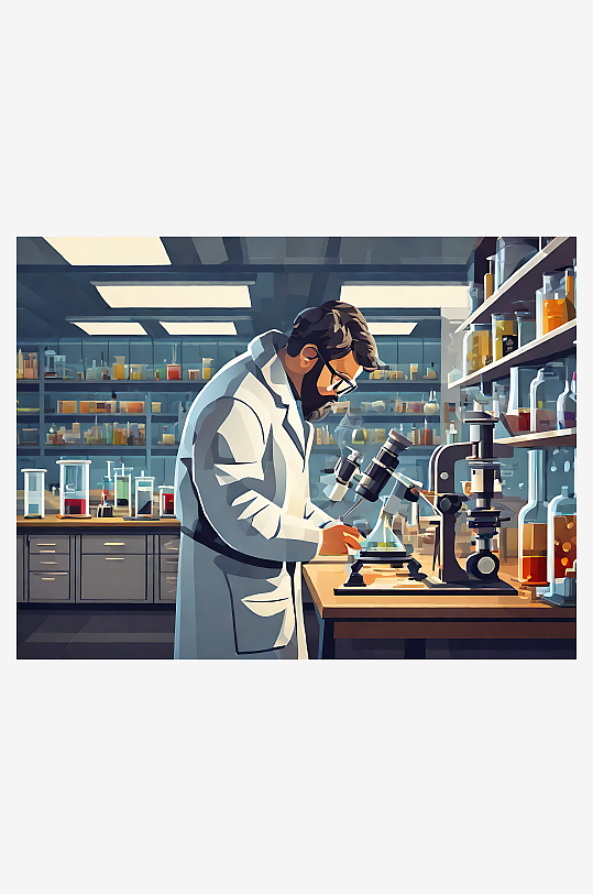 扁平风工作的科学家AI数字艺术