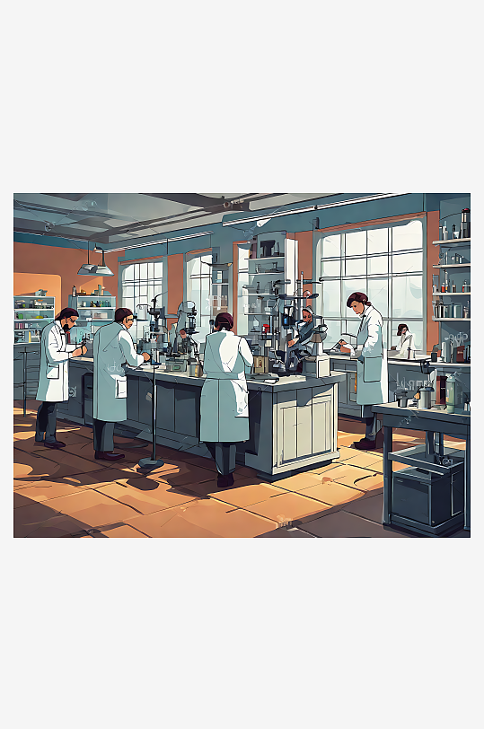 扁平风工作的科学家AI数字艺术