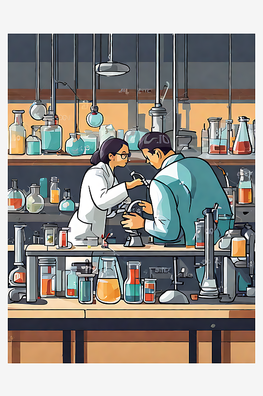 扁平风工作的科学家AI数字艺术