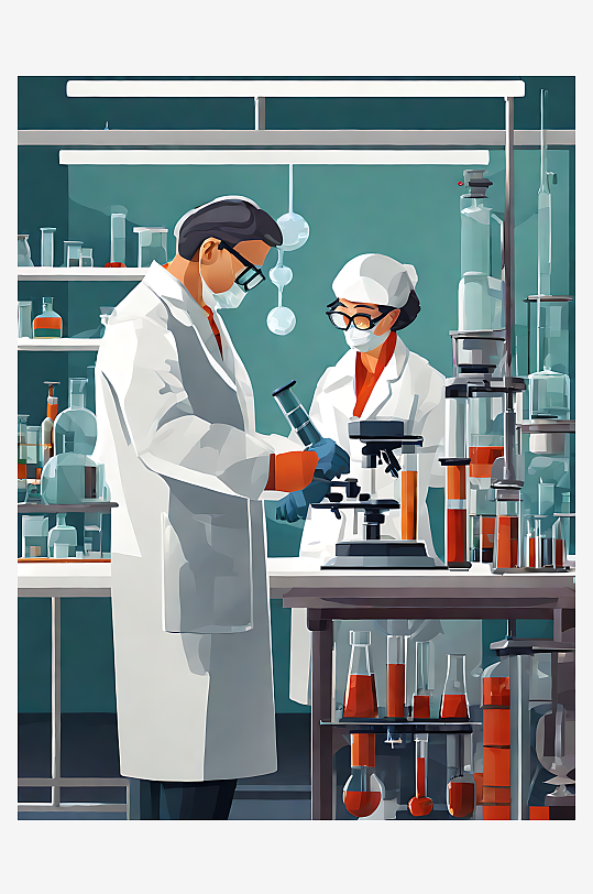 扁平风工作的科学家AI数字艺术