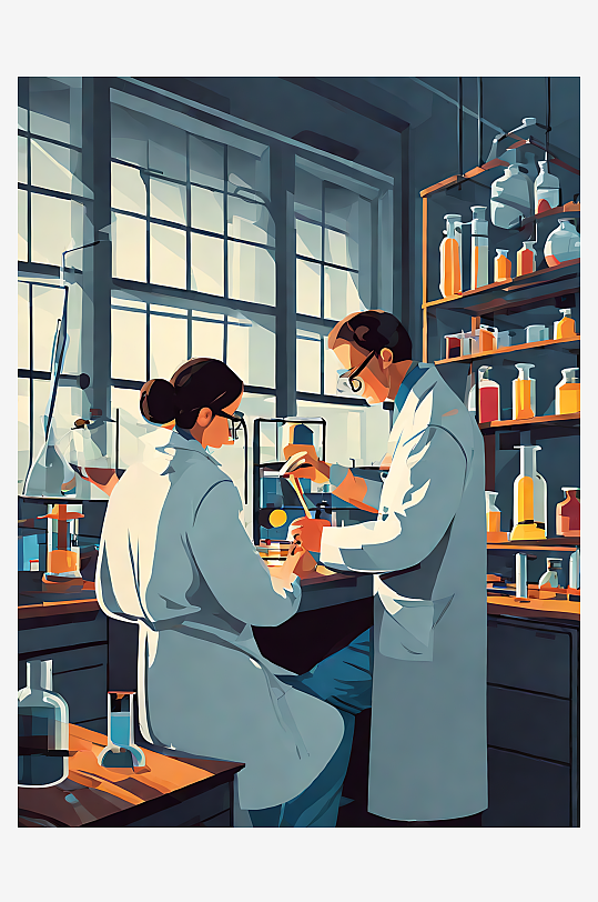 扁平风工作的科学家AI数字艺术