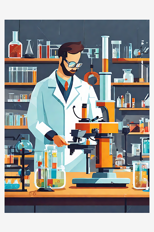 扁平风工作的科学家AI数字艺术