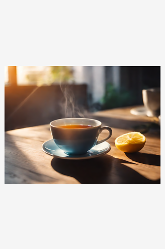 摄影风被阳光照射的一杯茶AI数字艺术