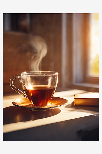 AI数字艺术摄影风被阳光照射的一杯茶