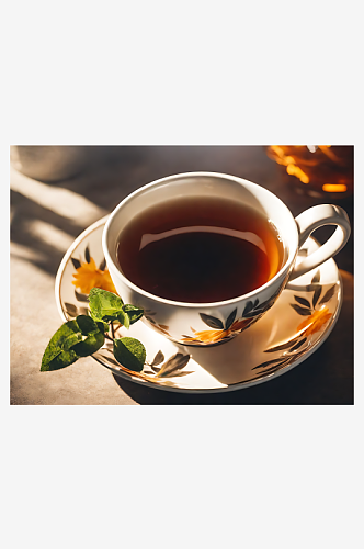 AI数字艺术摄影风格被阳光照射的一杯茶