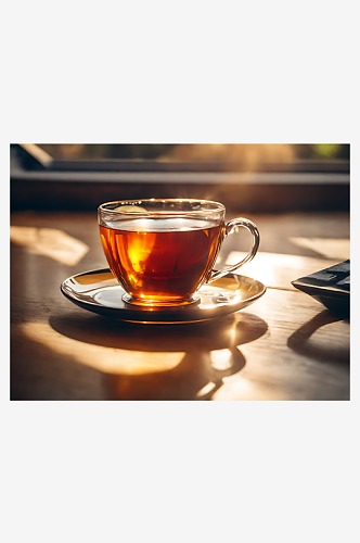 AI数字艺术摄影风格被阳光照射的一杯茶
