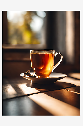 摄影风被阳光照射的一杯茶AI数字艺术