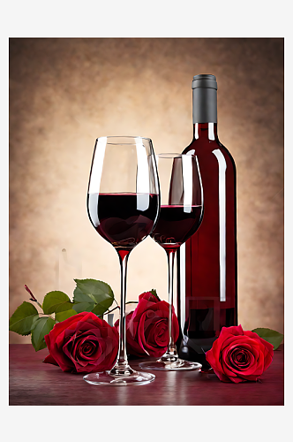 摄影风格红酒和玫瑰花AI数字艺术