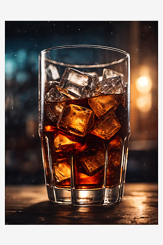 AI数字艺术摄影风格加冰的可乐