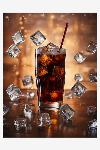 AI数字艺术摄影风加冰的可乐